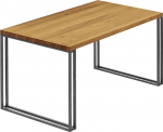 LAMO Manufaktur LNG-01-A-003-000Fr S&ouml;&ouml;gilaud, k&ouml;&ouml;gilaud, kohvilaud, valmistatud t&auml;ispuidust, 140 x 60 x 76 cm (telgpikkus x k&otilde;rgus), raam, rustikaalne / toorest terasest, l&auml;bipaistva lakiga, LNG-01-00000000000000