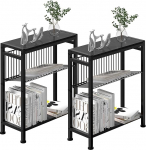 Lifenite Side Table for Small Spaces, Set of 2 Narrow Side Table with Magazine Holder, 2 in 1 Design Slim Side Table, Skinny Bedside Table for Living Room, Bedroom, Thin