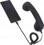 Retro telefoni k&otilde;rvaklapp iPhone / Android, C-t&uuml;&uuml;pi mobiiltelefoni k&otilde;rvaklapp vanakooli stiilis mikrofoni ja k&otilde;lariga Foto rekvisiit 90ndate v&auml;limus (must)