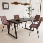 5-osaline s&ouml;&ouml;gitoa komplekt - s&ouml;&ouml;gilaud 140 x 80 cm koos 4 tooliga, tugev metallraam, MDF lauaplaat, sametist, kunstnahast v&otilde;i riidest kate.