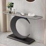 Marmor-Konsolentisch, Moderner Diivan- und Console Table, Console Table Eingangstisch f&uuml;r die Inneneinrichtung mit Metallrahmen, Sofatisch f&uuml;r Wohnzimmer(Black+Gray,80/31.5in)