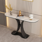 Halbmond-Konsole aus Eisen und Stein mit Steinplatte, Halbmond-Steh-Beistelltisch f&uuml;r die Wand, italienische Steinplatten-Verandatisch(Black B,100x30x80cm)