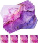 Tischsets, Tischsets und Untersetzer, 32er-Set, runde Mandala-Tischsets, w&auml;rmeisolierende Tischsets, waschbare, rutschfeste Gummi-Tischsets for den Esstisch in der K&uuml;che(Purple)
