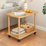 Beistelltisch, 2-st&ouml;ckig, kleiner Beistelltisch mit Rollen, Nachttisch aus Holz, einfache Montage, schmaler Beistelltisch, mobiler Snack, Kaffee, Tee, Couchtisch f&uuml;r Wohnzimmer, Schlafzimmer