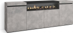 Skraut Home Sideboard, Highboard, kapp, Comode kapp, 200 x 75 x 35 cm, 4 ust, elektriline kamin, m&otilde;&otilde;tmed, kaasaegne stiil, tsementist