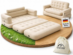Naturiz&reg; v&auml;ljat&otilde;mmatav diivan 165 x 220 cm - Camping diivan voodifunktsiooniga - K&uuml;laliskoht 2 inimesele - T&auml;ispuhutav diivan kandekotiga - V&auml;ike minisohva, minisohva, &otilde;hksohva (beež, ilma pumbata)