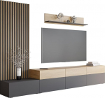 Mirjan24 Narezi seinakapp, Elegantne elutoa komplekt dekoratiivsete liistudega, seinapaneel seinapaneelidega, telerilaud ja seinariiul, telerikapp (grafiit/kremona tamm, laius: 300 cm)