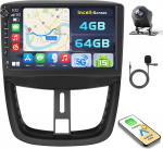 Hikity Android 15 4+64G Autoradio f&uuml;r Peugeot 207 2006-2010 mit 9 Zoll Incell Touchscreen, Autoradio 2DIN mit Wireless Carplay Android Auto, FM/RDS Radio BT GPS WiFi R&uuml;ckfahrkamera + MIC