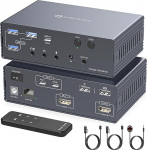 VEDINDUST 4K120Hz Mac dokkimisjaam KVM Switch 2 s&uuml;learvutit 2 Monitore Thunderbolt Dock Mit 2 USB-C MST Ports, 1G-Ethernet, Kopfh&ouml;rer- und Mikrofonanschluss Unterst&uuml;tzt Erweiterten/Gespiegelten Modus