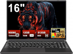 Gaming Laptop 16-tolline Win11 12 + 512GB SSD Support 2TB (HDD-2TB) 1920 x 1200 s&uuml;learvuti 4-tuumaline Celeron N5095 (kuni 2,9 GHz) S&uuml;learvuti koos numbriga Klaviatuur WiFi Mini HDMI Saksa klaviatuuri kate Must