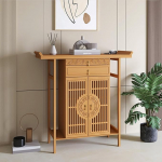 Hellbrauner Altartisch mit Stauraum, Meditationsschrank, Ausziehbrett, Schublade f&uuml;r Puja, chinesische Buddha-Nische, ideal f&uuml;r Wohnzimmer, Schreine und Tempel (150 cm)