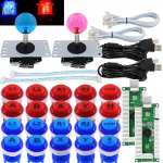 SJ@JX Arcade 2 m&auml;ngija m&auml;ngukontroller Stick DIY Kit LED nupud koos Logo MX Microswitch 8 Way Joystick USB Encoder kaabel PC MAME Raspberry Pi punane sinine