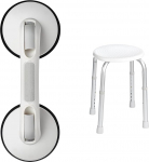 RIDDER Rob Suction Handle, Travel Suction Handle, ABS (Acrylonitrile Butadiene Styrene), White, Approx. 33.5 x 12.5 x 7 cm & Assistent A00603101 Bathroom Stool Round Stool Height Adjustable Height