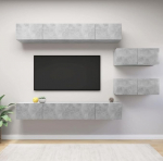 Homgoday TV-Schrank-Set, 6-teilig, Grau, Beton, Spanplatte, TV-Schrank, TV-Schrank, Couchtisch, Wohnzimmer, TV-St&auml;nder f&uuml;r Wohnzimmer