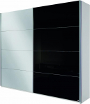Rauch M&ouml;bel Quadra Wardrobe, Sliding Door Wardrobe, 2 Doors, Includes Basic Accessory Pack, 3 Shelves, 3 Clothes Rails, Colour Alpine White/Glass Black, W x H x D 226 x 210 x 62 cm