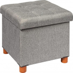 B FSOBEIIALEO Ottoman with Shelf, Footstools and Ottomans with Wooden Feet, Linen Storage Cube, Grey, 15"