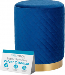 Redstorm BIRDROCK HOME Round Blue Velvet Ottoman Foot Stool with Lattice Design - Soft Compact Padded Stool - Gold Trim - Great for The Living Room or Bedroom - Decorative Furniture - Foot Rest