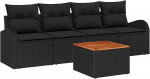 5-teiliges Garten-Sofaset mit Kissen Schwarz Poly-Rattan Akazie Gartenlounge Model3347513
