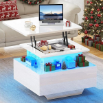 YITAHOME kohvilaud reguleeritava k&otilde;rgusega ja LED-valgustusega kaasaegne 60 x 60 x 45 cm elutoa laud k&otilde;rgl&auml;ikega, avatud riiuli ja 2 sahtliga