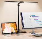 CHARYJOD Double Head Desk Lamp LED Dimmable, Stretchy LED Desk Lamp, Desk Lamp Has 5 Colour Temperatures and 10 Brightness Levels, USB Charging Port