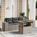 Set Schlafsofa, 5-teiliges Gartensofa-Set mit grauen Kissen aus Polyrattan, Set Schlafsofa, Wohnzimmer, Sofa, Garten, modernes Sofaset f&uuml;r den Au&szlig;enbereich, Outdoor-M&ouml;bel