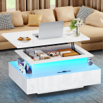 YITAHOME kohvilaud reguleeritava k&otilde;rgusega elutoa laud High Gloss t&otilde;steplaadiga, diivanilaud elutoas 16-v&auml;rvilise LED moodsa ja 2 sahtliga