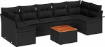 Rantry 8-teiliges Garten Sofa Set mit Kissen Schwarz Poly Rattan Akazie Gartenlounge Model3347296