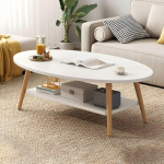 Kaasaegne puidust kohvilaud, ovaalne disain riiulitega, lihtne standardlaud koju, elutuppa, r&otilde;dule, stiilsed puidust jalad, ideaalne diivanile ja teele