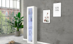 Dmora Column Display Cabinet with Glass Door, Made in Italy, with Blue LED Light, Sideboard with Shelves, Living Room Display Cabinet, 40 x 30 x 180 cm, Glossy White Colour