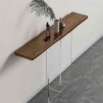 Schmaler Konsolentisch aus dunkelbraunem Holz mit Beinen aus klarem Acryl - 47,2 Zoll Eingangstisch f&uuml;r das Wohnzimmer, modernes Design, stilvolles Akzentm&ouml;bel