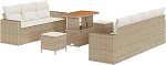 10 St&uuml;ck Garten Sofa Set mit Kissen Beige Poly Rattan Akazie Gartenlounge Model3361581
