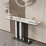 Konsolentische f&uuml;r den Eingangsbereich mit Schieferplatte, Eingangstisch mit Marmorsockel, moderner Eingangsbereich, Flurtisch, Sofatisch, Tisch hinter der Couch (Schwarz 4,80 * 30 * 80 cm)