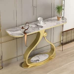 120-Zoll-Konsolentisch f&uuml;r den Eingangsbereich, Sofatisch hinter der Couch f&uuml;r Wohnzimmer/Flur/Foyer, Tischplatte aus Kunstmarmor (Schwarz 2)