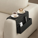 Peiaw Bamboo Sofa Armrest with Drink Holder and Storage Compartment, Foldable Bamboo Sofa Tray, Sofa Storage, Suitable for All Types of Sofas, Home and Office (Black)
