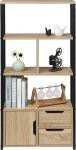 Woltu storage unit #1764 Bookshelf Bookcase Kitchen Shelf Office Shelf Shoe Rack Iron Frame Shelf with Cabinet and Drawers for Office, Living Room, Study Room, MDF Metal 58 x 24 x 120 cm