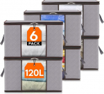 Lifewit 120L hoiukott pehmete voodipesade jaoks, suur kaanega hoiukast, riiete hoiustamine, tugevdatud k&auml;epidemega kolimiskastid riiete, riiete, pehmete voodipesade, voodipesu jaoks, 6 tk, helehall pakend