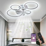 LED Ceiling Fan with Lighting, 85 cm Lamp with Fan and Remote Control App, 60 W Ceiling Light with Fan, Ceiling Fan with Light, Ceiling Fan for Bedroom, Living Room, White