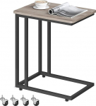VASAGLE LNT050B02 Side Table, Sofa Table with Wheels, C Shape, Mobile Coffee Table, 35 x 50 x 60 cm, Living Room Table with Metal Frame, for Coffee and Laptop, Industrial Design, Greige-Black