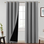 Thermal Curtain Cold Protection 100% Blackout Curtains Heat Insulating Eyelet Curtain Set of 2 H 260 x W 140 cm Blackout Curtains Living Room Curtains Eyelets Dove Grey