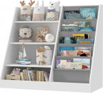 KEEPREAPER Children's Shelf, White with 5 Shelves and 4 Open Compartments, Bookcase for Children, Toy Organiser, 90 x 40 x 80 cm