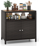 GIANTEX Garden Cabinet, Rattan Buffet Cabinet, Outdoor Storage Cabinet with Worktop & Shelf, Side Cabinet for Garden, Balcony & Pool, 90 x 53 x 86 cm (Brown)