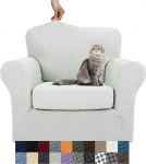 YEMYHOM Plaid 2 Piece Chair Covers for Living Room, High Stretch Thickened Chair Covers with Armrests, Non-Slip Elastic for Armchair, Sofa, Couch, Slipcover (Small, Ivory)