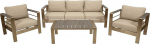 DEGAMO Cannes Lounge Set Brushed Aluminium in Stainless Steel Look + Artificial Wood Grey, Upholstery Light Grey Water-Repellent Outdoor