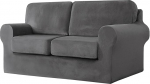 Sofa Cover 2 Seater 5 Piece Set - Super Soft Stretch Velvet Sofa Covers Sofa Protector Couch Covers with Separate 2 Backrest Covers and 2 Seat Cushion Covers for Living Room (Dark Grey)