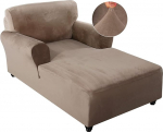 FantasDecor Velvet Chaise Lounge Cover, Stretch Slipcover for Living Room, Chaise Lounge Slipcover koos Double Arm Chaise Lounge Cover for Bedroom, Chaise Longue, Soft Plush Fabric, Machine Washable
