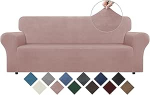 WEERRW Velvet diivanikate 3 padja diivanikatte jaoks, Stretch diivanikatted libisemisvastase vahu ja elastse p&otilde;hjaga, m&ouml;&ouml;bli kaitsja lemmikloomadele, pehme pluuskangas, roosa, L