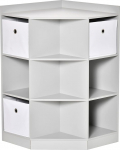 HOMCOM Children's Corner Shelf with 3 Storage Boxes, Children's Room, Toy Shelf for 3-12 Years, Grey, 57.4 x 57.4 x 94 cm