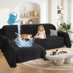 ROFASVCO 1OO% veekindel sektsiooniline diivan katab koertele &scaron;enill L-kujuline diivanikatte tekk komplekt 2 t&uuml;kki sektsiooniline slipcover koos Tassel pehme pestav lemmikloomade m&ouml;&ouml;bli kaitsja (XXL, must)