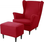 JHLD Stretch Cover Wing Chair koos Ottomani kaitsva kattega, Spandex Cover Wing Chair koos Stool Cover elastse alusega Wing Chair kaitsva kattega - punane - 3 tk.