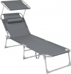 SONGMICS p&auml;ikesevoodi, lamamistool, aiatool, peatoe ja p&auml;ikesekattega, seljatugi reguleeritav, kerge, kokkupandav, 53 x 193 x 29,5 cm, kuni 150 kg koormatav, aed, r&otilde;du, tumehall GCB19UV1